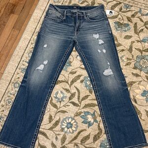 BKE Blue Distressed Flare Jeans